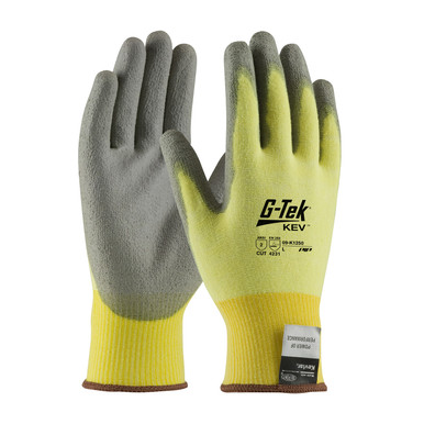 Yellow XS G-Tek KEV, Yellow 15G Kevlar/Lycra Seamless Knit, Gray PU Grip A2 Gloves made with Kevlar Brand Fiber 1 Dozen 09-K1250/XS