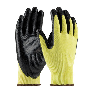 Yellow M G-Tek KEV, Yellow 10G Kevlar Shell, Black Nitrile Coat Smooth Grip, A2 Gloves made with Kevlar Brand Fiber 1 Dozen 09-K1400/M