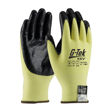 Yellow XXXL G-Tek KEV, Yellow 13G Kevlar/Lycra Shell, Black Nitrile Smooth Grip A2 Gloves made with Kevlar Brand Fiber 1 Dozen 09-K1450/XXXL