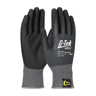 Gray XXL G-Tek KEV, Gray 18 Gauge Engineered Kevlar Yarn, Nitrile Foam Grip, A3 Gloves made with Kevlar Brand Fiber 1 Dozen 09-K1618/XXL