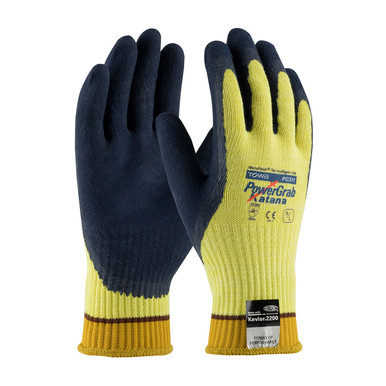 Yellow XL PowerGrab Katana, 10G Kevlar/Steel Shell, Latex MicroFinish Grip, A4 Gloves made with Kevlar Brand Fiber 1 Dozen 09-K1700/XL