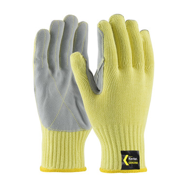 Yellow S Kut Gard, Yellow 7G Kevlar Shell, Cowhide Leather Palm, Med. Wgt, A4 Gloves made with Kevlar Brand Fiber 1 Dozen 09-K300LP/S