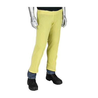Yellow 36 Kevlar Raschel Chaps, 40" long, Black webbing belt w/ buckle, one closure behind each knee Chaps 10-KR40CHAPS