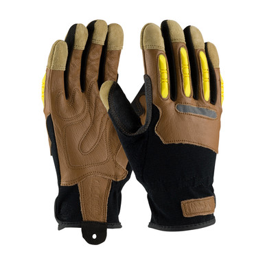 Brown XXL MAX SAFETY, Goatskin Leather Padded Palm & Back, TPR Knuckle Guards All Purpose Work Gloves 1 Pair 120-4200/XXL