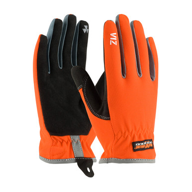 Hi-Vis Orange S VIZ, HV Orn. Back, Blk. Synthetic Leather Palm, Slipon Cuff All Purpose Work Gloves 1 Pair 120-4600/S
