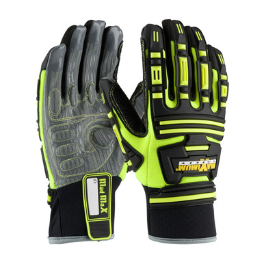 Hi-Vis Yellow XXL Roustabout, Hi-Vis Ylw Back, Dorsal Protection, Silicone Grip on Palm Oil & Gas Gloves 1 Pair 120-5200/XXL