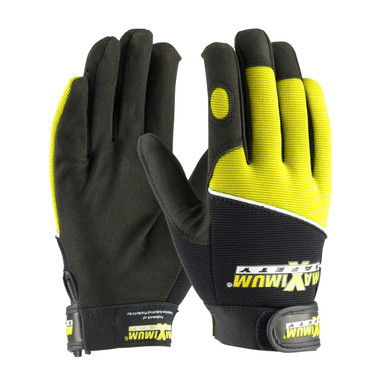 Yellow M MAX SAFETY, Professional Mechanic's Glove, Syn Leather Palm, Blk/HV Yel Mechanics Gloves 1 Pair 120-MX2820/M
