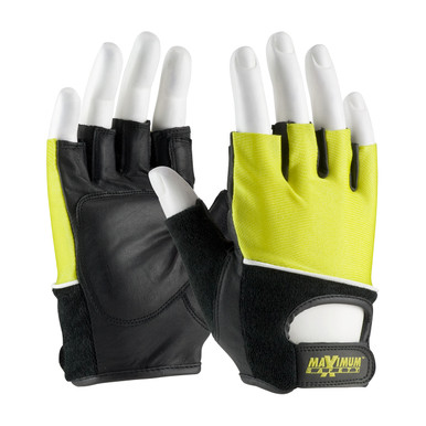 Hi-Vis Yellow XL Lifting Gloves w/Reinforced Padded Leather Palm, Cotton Terry Back Lifting Gloves 1 Pair 122-AV70/XL