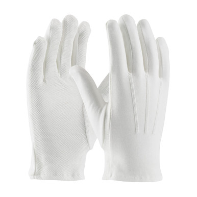 White L Cabaret 100% Cotton Dress, White, Open Cuff, Dotted Palm,Raise Stitch Parade and Uniform Gloves 1 Dozen 130-100WMPD/L