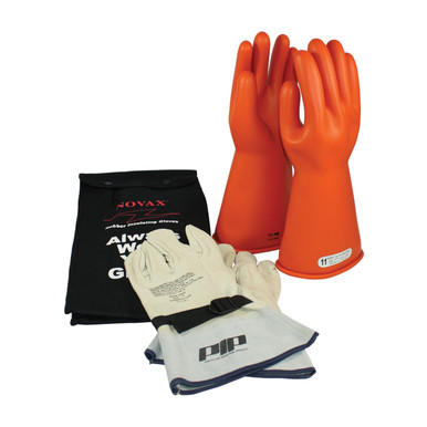 Orange 10-KIT NOVAX, Insulating Glove Kit, Class 1, 14 In., Orn., Straight Cuff Novax 14-inch Glove Kit 147-SK-1/10-KIT