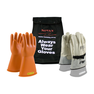 Orange 8-KIT NOVAX, Insulating Glove Kit, Class 2, 14 In., Orn., Straight Cuff Novax 14-inch Glove Kit 147-SK-2/8-KIT