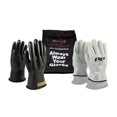 Black 11-KIT NOVAX, Insulating Glove Kit, Class 00, 11 In., Blk., Straight Cuff Novax 11-inch Glove Kit 150-SK-00/11-KIT