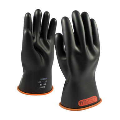 Black 12 NOVAX Insulating Glove, Class 0, 11 In., Blk./Orn., Straight Cuff Novax Rubber Insulating Gloves 1 Pair 155-0-11/12