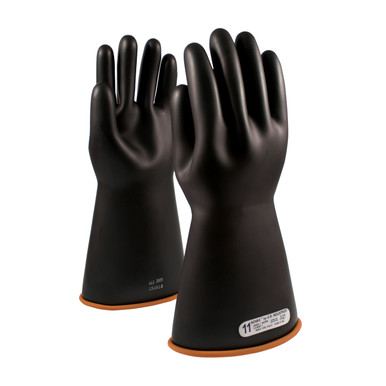 Black 10 NOVAX Insulating Glove, Class 1, 16 In., Blk./Orn., Straight Cuff Novax Rubber Insulating Gloves 1 Pair 155-1-16/10