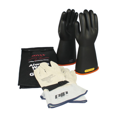 Black 10-KIT NOVAX, Insulating Glove Kit, Class 2, 14 In., Blk./Orn., Straight Cuff Novax 14-inch Glove Kit 155-SK-2/10-KIT