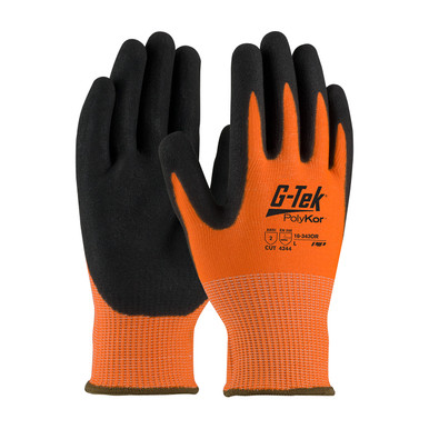 Hi-Vis Orange L G-Tek PolyKor, HV Orange 13G Shell, DD Nitrile MicroSurface Grip, A2 Gloves with PolyKor Fiber 1 Dozen 16-343OR/L