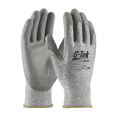Salt & Pepper M G-Tek PolyKor, Economy, S&P 13G Seamless Knit, Gray PU Smooth, A3 Gloves with PolyKor Fiber 1 Dozen 16-533/M