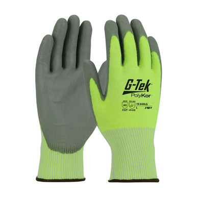 Hi-Vis Yellow XXL G-Tek PolyKor, HV Lime Green 13G Shell, Gray Polyurethane Grip, A5 Gloves with PolyKor Fiber 1 Dozen 16-645LG/XXL