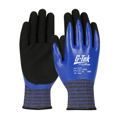 Blue M G-Tek PolyKor w/ X7, 18G Double Dip w/ Full Blue Nitrile & MS Grip, A3 Gloves with PolyKor Fiber 1 Dozen 16-939/M