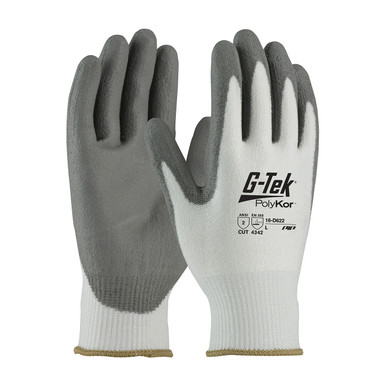 White XS G-Tek PolyKor, Economy, White 13G Seamless Knit, Gray PU Smooth, A2 Gloves with PolyKor Fiber 1 Dozen 16-D622/XS