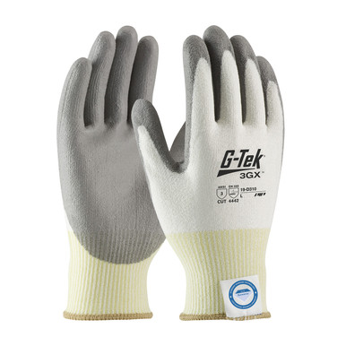 White XL G-Tek 3GX Dyneema Diamond,13G White Shell, Gray PU Smooth Grip, A3 Gloves made with Dyneema 1 Dozen 19-D310/XL