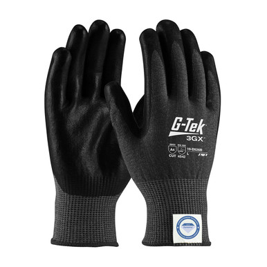 Black L G-Tek 3GX Dyneema Diamond, Black 13G, Black PU Grip, Touchscreen, A4 Gloves made with Dyneema 1 Dozen 19-D526B/L