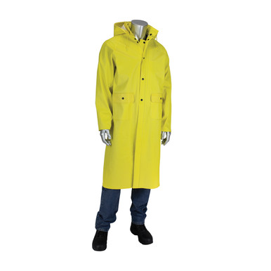 Yellow 2X Rain Coat 48 inch .65mm Ribbed PVC /Polyester, Detachable Hood, Yellow PVC/Nonwoven 201-650C/2X