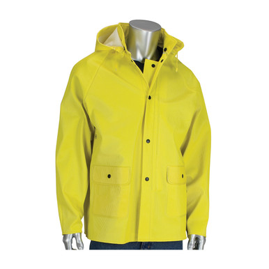 Yellow M Rain Jacket .65 Ribbed PVC/Poly, Removable Hood, Yellow PVC/Nonwoven 201-650J/M