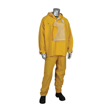 Yellow L Hydroblast Rainsuit .35mm PVC/Poly, FR Treated, Hood, Shroud, Yellow FR Treated PVC/Polyester 205-375FR/L