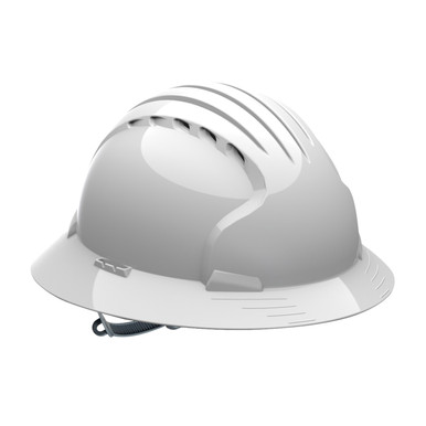 White OS JSP Evo6141 Full Brim, White, Vent, Textile Susp, Slip Ratchet, Class C ANSI Type I Helmets 280-EV6141V-10