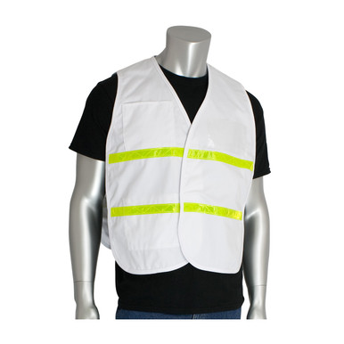 White M-XL Non-ANSI IC Vest, Wht, Poly/Cotton, H&L Closure, 1in. White Gloss Tape Hi-Visibility Vest 300-2511/M-XL
