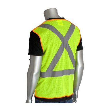Hi-Vis Yellow XL Class 2, Z96 Mesh Breakaway Vest, X Back H&L Closure 2in. Tape, OR Hi-Visibility Vest 302-0210-OR/XL