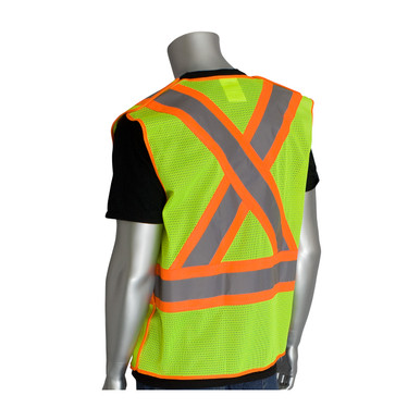 Hi-Vis Yellow 4X Class 2, Z96 Mesh Breakaway Vest, X Back H&L Closure Two Tone, LY Hi-Visibility Vest 302-0211-LY/4X