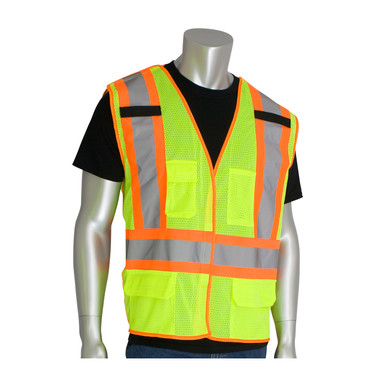 Hi-Vis Yellow 2X Class 2, Mesh Breakaway Vest, 5 Pockets, H&L Closure, Mic Tabs, LY Hi-Visibility Vest 302-0212-LY/2X