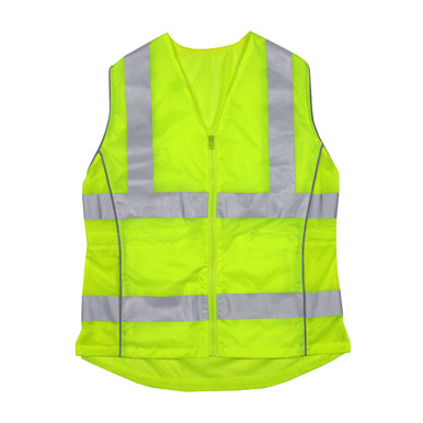 Hi-Vis Yellow M R2 Women's Fit Mesh/Solid Vest, 3 Pockets, Adj. Waist, Zipper, LY Hi-Visibility Vest 302-0312-LY/M