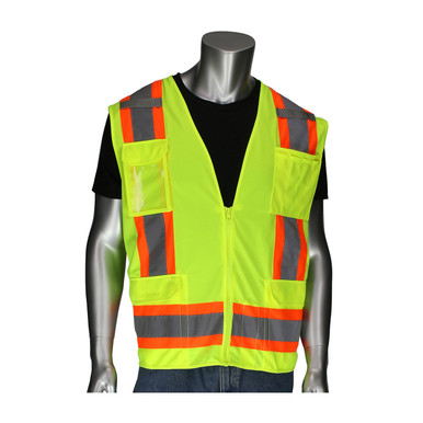Hi-Vis Orange L Type R Class 2 Mesh/Solid Vest w/D- Ring & ID, 11 Pockets, Two Tone, OR Hi-Visibility Vest 302-0500D-OR/L