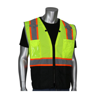 Hi-Vis Yellow 5X Type R Class 2 HD Surveyor Vest, Black Bottom Ripstop, TT Tape, LY Hi-Visibility Vest 302-0650D-LY/5X