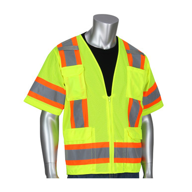 Hi-Vis Yellow 3X Class 3 Mesh Vest, Zipper 11 Pockets, Mic Tab, Two Tone Tape, OR Hi-Visibility Vest 303-0500M-OR/3X