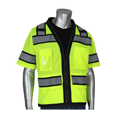 Hi-Vis Yellow L Type R Class 3 Cont. HD Tech Vest, D-Ring, Mic Tabs Two Tone Tape, OR Hi-Visibility Vest 303-0800D-OR/L