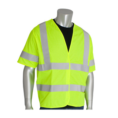 Hi-Vis Yellow XL Class 3 Treated Poly, Mesh Vest H&L Closure, 2 Pocket, FR Tape, LY Hi-Visibility Vest 305-HSVPFRLY-L/XL