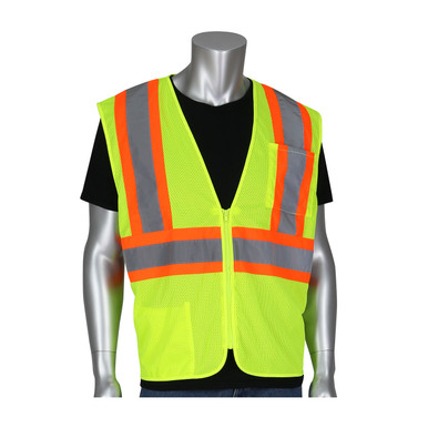 Hi-Vis Yellow XL Type R Class 2 SE Treated Mesh Vest Zipper, 2 Pocket, Two Tone Tape,LY Hi-Visibility Vest 305-MVZSE-LY/XL