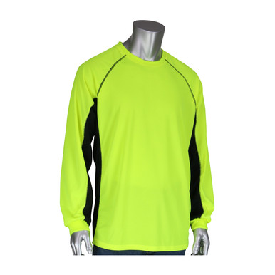 Hi-Vis Yellow 3X Non-ANSI Long Sleeve Black Trim T-Shirt, UV and Insect Protection Hi-Visibility Shirt 310-1150B-LY/3X