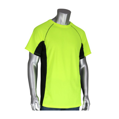 Hi-Vis Yellow 2X Non-ANSI Short Sleeve Black Trim T-Shirt, UV and Insect Protection Hi-Visibility Shirt 310-950B-LY/2X