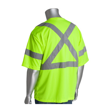 Hi-Vis Yellow XL Class 3 Short Sleeve T-shirt, X-Back, Crew Neck, Chest Pocket, LY Hi-Visibility Shirt 313-1400-LY/XL