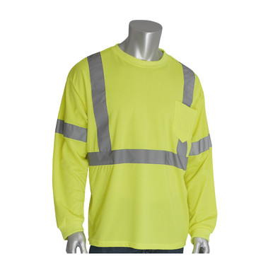Hi-Vis Yellow 2X FR Class 3 ANSI 107 LS Shirt, 8.6 Cal, 8oz. Cotton, FR Tape, LY Hi-Visibility FR t-shirt 315-1350FR/2X