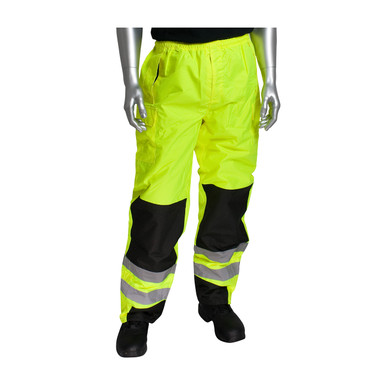 Hi-Vis Yellow 4X Class E Rip Stop PU Pant, 5 Pocket, Drawstring waist, Reinforced, LY Hi-Visibility Pants 318-1771-LY/4X