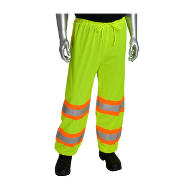 Hi-Vis Yellow 3X Class E Mesh Pant, 3 Pocket, Two Tone Tape, drawstring waist, LY Hi-Visibility Pants 319-MTPLY-2X/3X