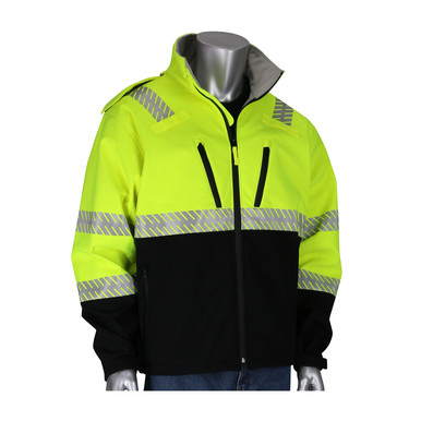 Hi-Vis Yellow 5X ANSI 107 Rip Stop Softshell Jacket Fleece Lining WWB, Hood, Zipper LY Hi-Visibility Jacket 333-1550-LY/5X