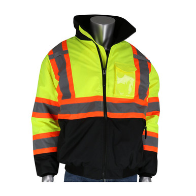 Hi-Vis Yellow 5X Class 3 Black Bottom Two Tone Tape Insul. Jacket, Zipper, Orange Hi-Visibility Jacket 333-1745-OR/5X