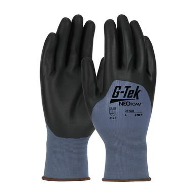 Blue L G-Tek Neofoam, Blue 15G Light Duty Nylon, Black Neofoam Grip, 3/4 Dip Seamless Knits for General Duty 1 Dozen 34-603/L